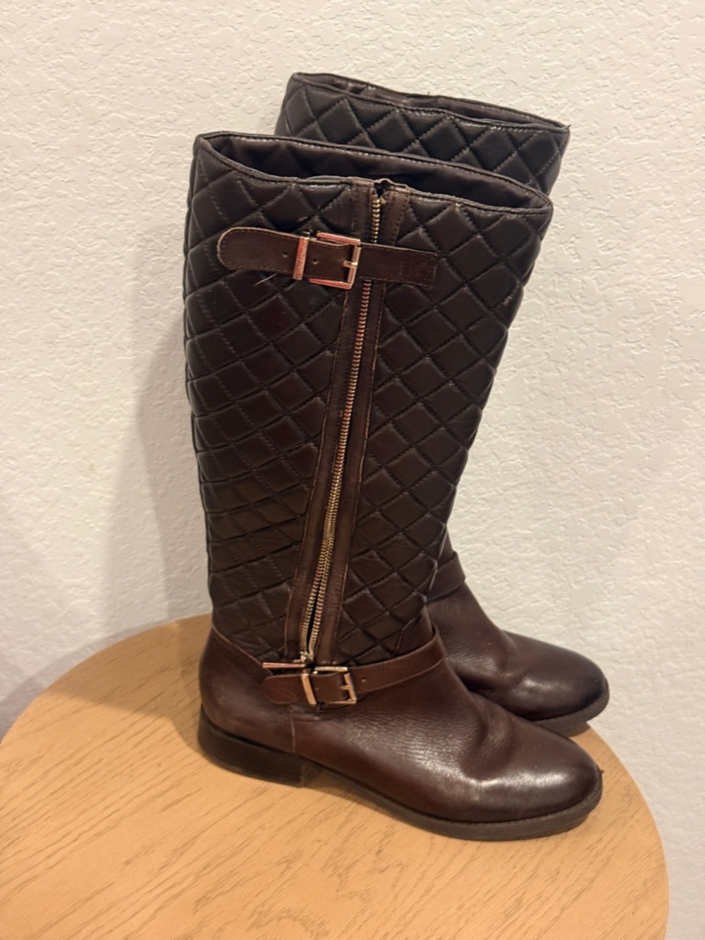 Arturo Chiang Quilted Leather Tall Riding Boots in Brown